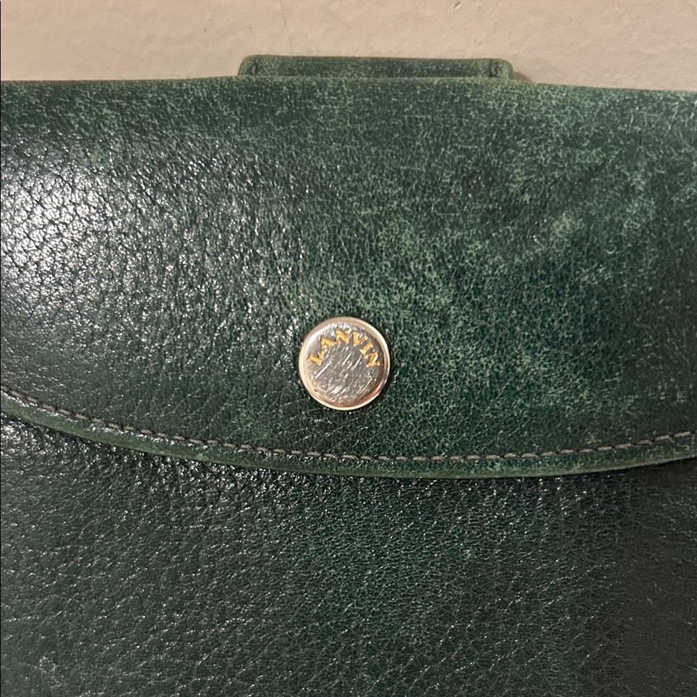 Lanvin Dark Green Leather Wallet Unisex Bill Fold Coins Card Slots - Picture 3 of 10